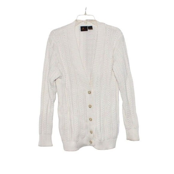 Lizsport Cardigan Cable Knit V Neck 100% Cotton Size Small - Picture 1 of 4